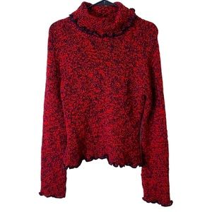 ellemenno | M | Women's 90s Vintage Red & Black Knit Turtle Neck Sweater